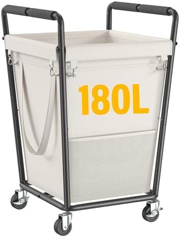 180L laundry hamper on wheels — beige