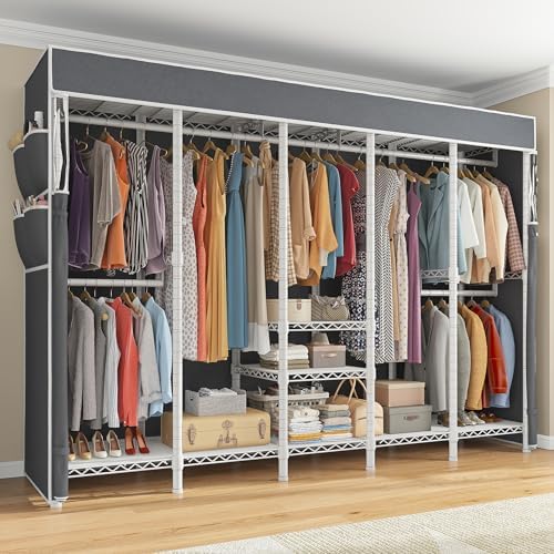 Clothes rack with cover — 1200 lbs, 5 rods, 8 shelves — white