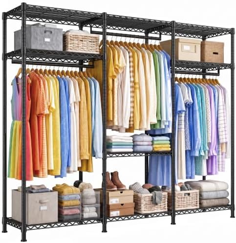 Clothes rack with cover — 800 lbs, 3 rods, 9 shelves — black