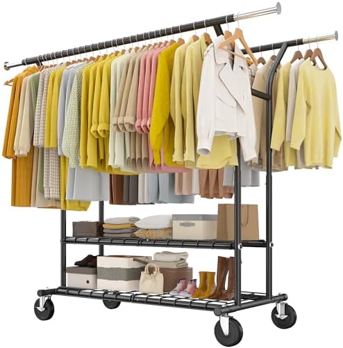 Expandable clothes rack — 630 lbs, 2 rods — black
