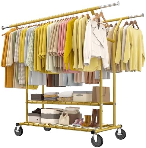 Expandable clothes rack — 630 lbs, 2 rods — gold