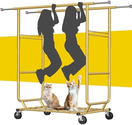 Expandable clothes rack — 650 lbs, 2 rods — gold