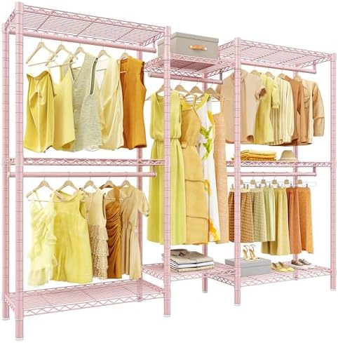 Freestanding closet system — 1100 lbs, 5 rods, 8 shelves — pink