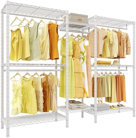Freestanding closet system — 1100 lbs, 5 rods, 8 shelves — white