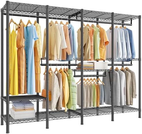 Freestanding closet system — 1100 lbs, 5 rods, 9 shelves — black
