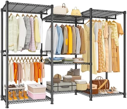 Freestanding closet system — 4 rods, 7 shelves — black