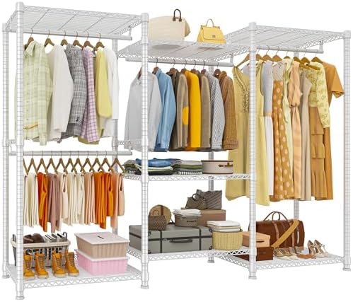 Freestanding closet system — 4 rods, 7 shelves — white
