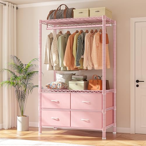 Freestanding closet system — 4 shelves, 4 drawers — pink