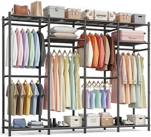 Freestanding closet system — 6 rods, 10 shelves — black