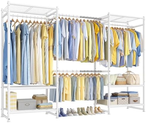 Freestanding closet system — 660 lbs, 4 rods, 6 shelves — white