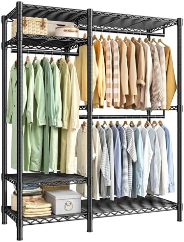 Freestanding closet system — 780 lbs, 3 rods, 6 shelves — black