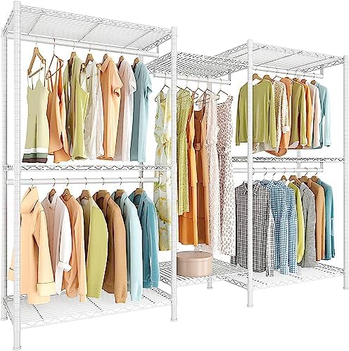 Freestanding closet system — 900 lbs, 5 rods, 8 shelves — white
