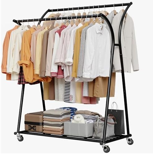 Rolling clothes rack — 2 rods — black