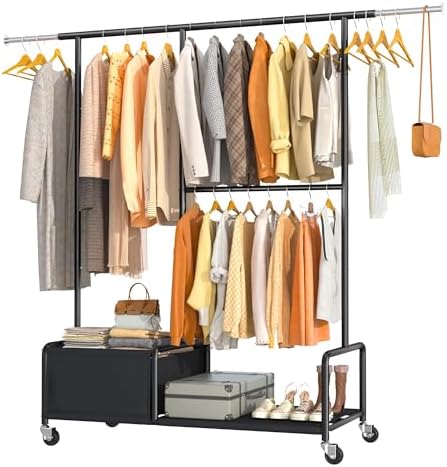 Rolling clothes rack — 2 rods
