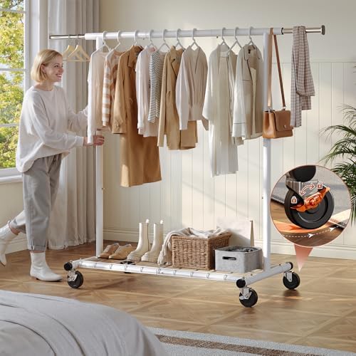 Rolling clothes rack — white