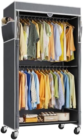 Rolling clothes rack with cover — 308 lbs — black