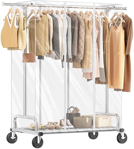 Rolling clothes rack with cover — 485 lbs — chrome