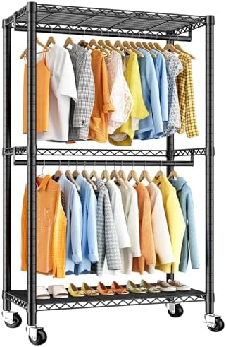 Rolling portable closet — 2 shelves — black