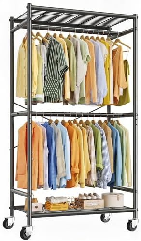 Rolling portable closet — 308 lbs, 2 rods — black