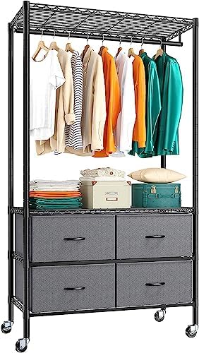 Rolling portable closet — 4 drawers — black