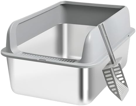 Stainless steel cat litter box — dark grey